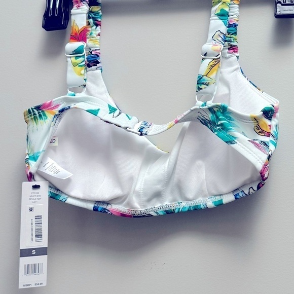 SUNDAZED Bella Printed Shirred-Strap Bikini Top, swimsuit bra Size S - Picture 8 of 8